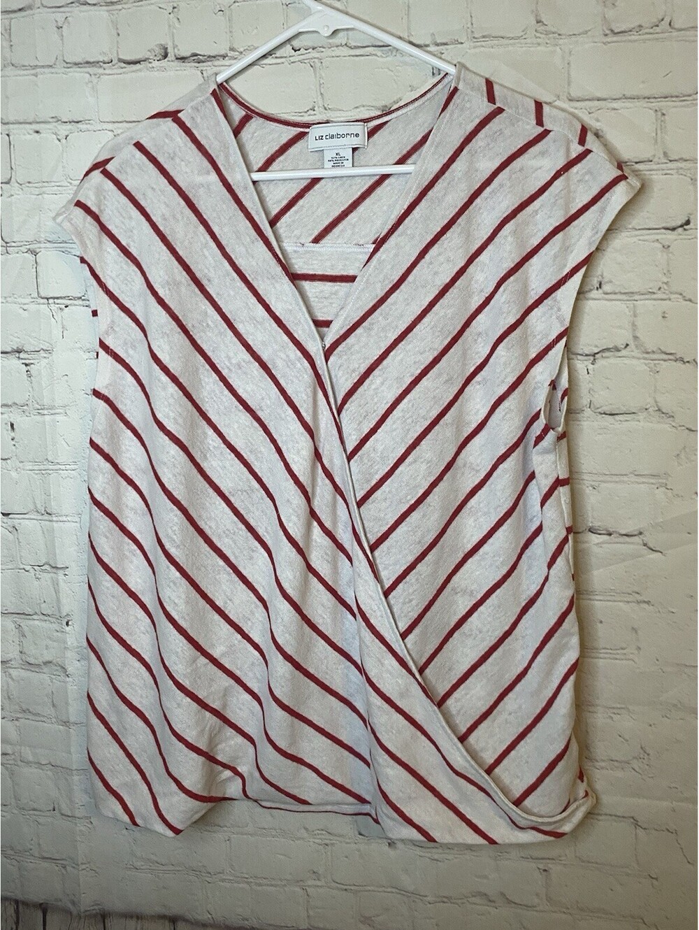Women's Striped Surplice Blouse Shirt Top XL